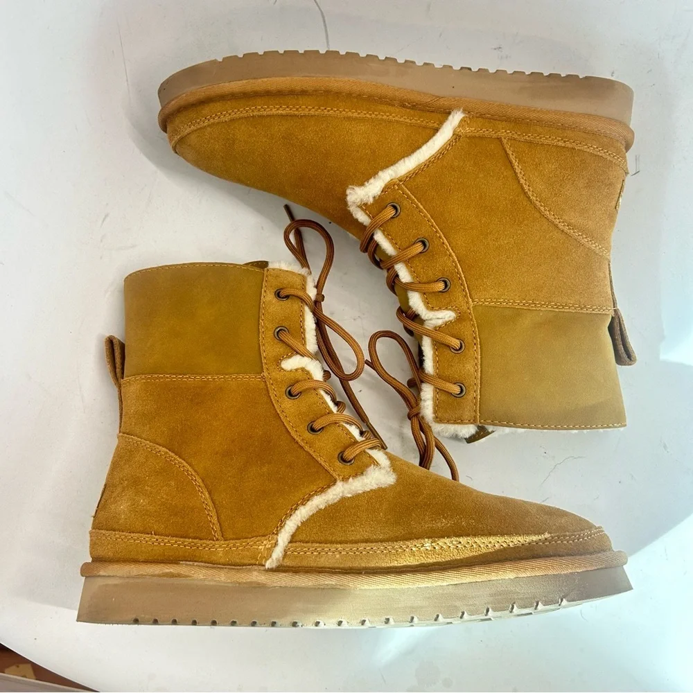 Koolaburra by UGG Advay Tall Boot Women 10 Shearling Lined Lace-Up Boot Chestnut